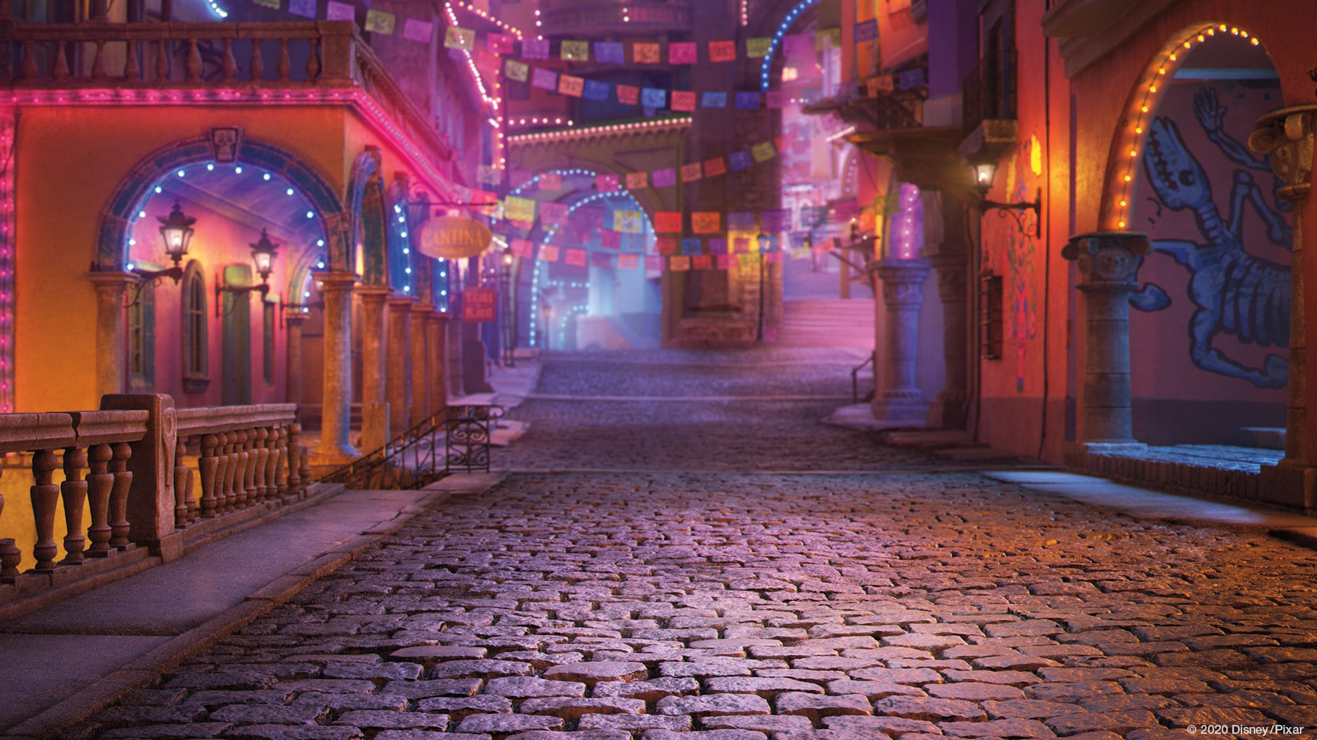 Coco - Streets at nightime from the Disney Pixar movie Coco