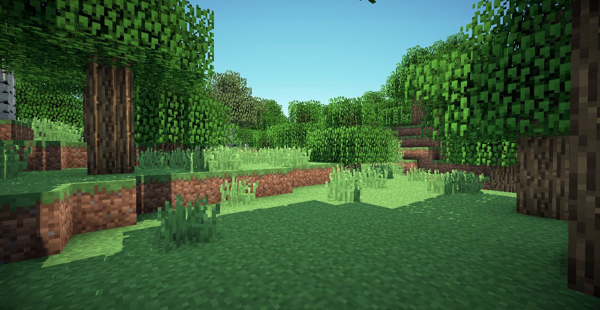 Minecraft - Daytime minecraft landscape with trees and grass